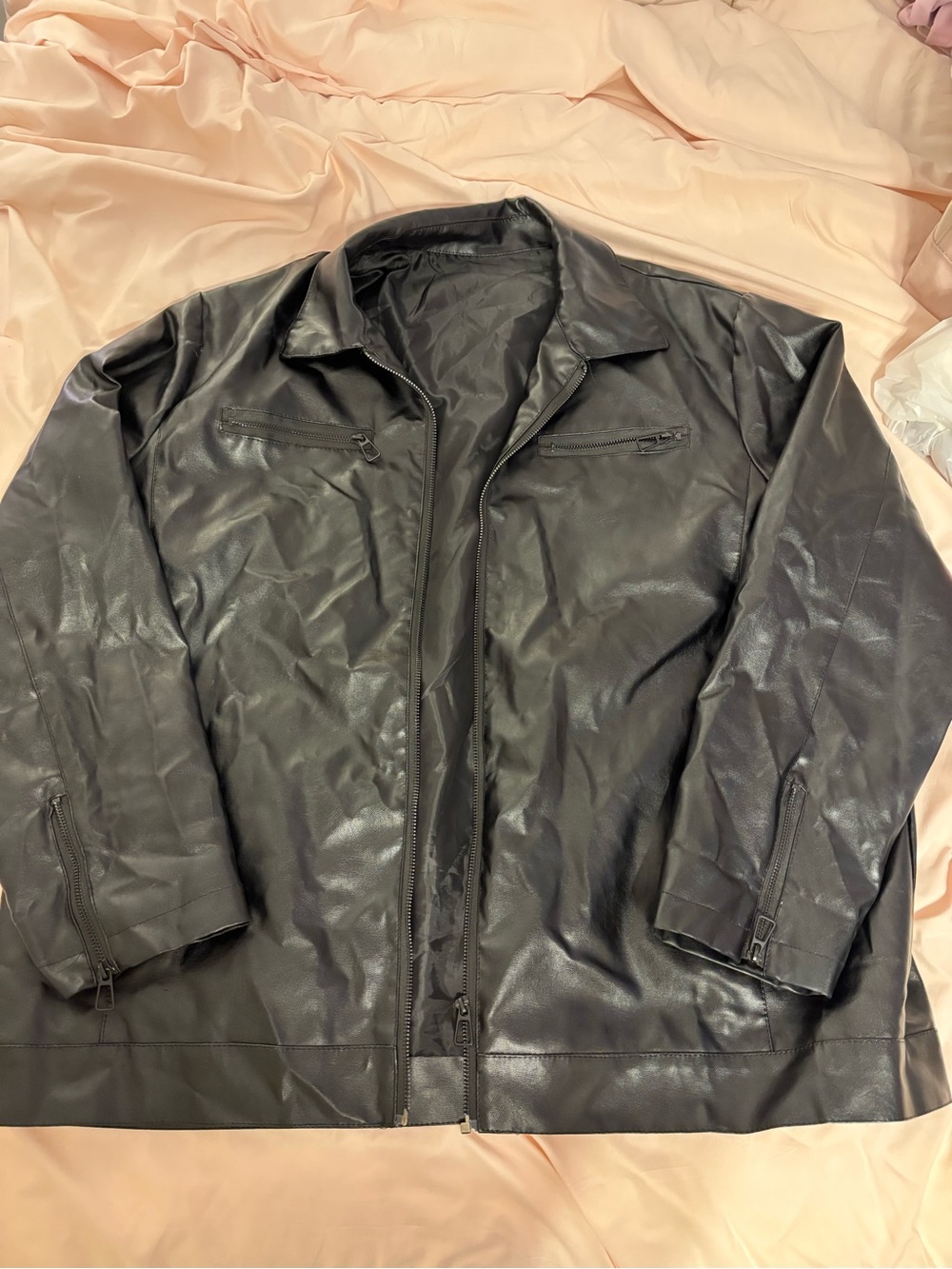 Men's Black Faux Leather Zip-Front Jacket